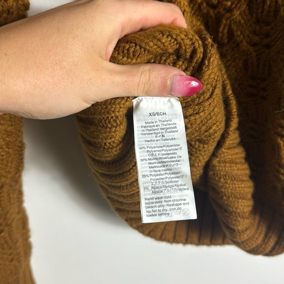 Madewell Pointelle Stitch-Mix Mockneck Sweater Dried Cedar Brown Chunky Knit - Picture 6 of 9